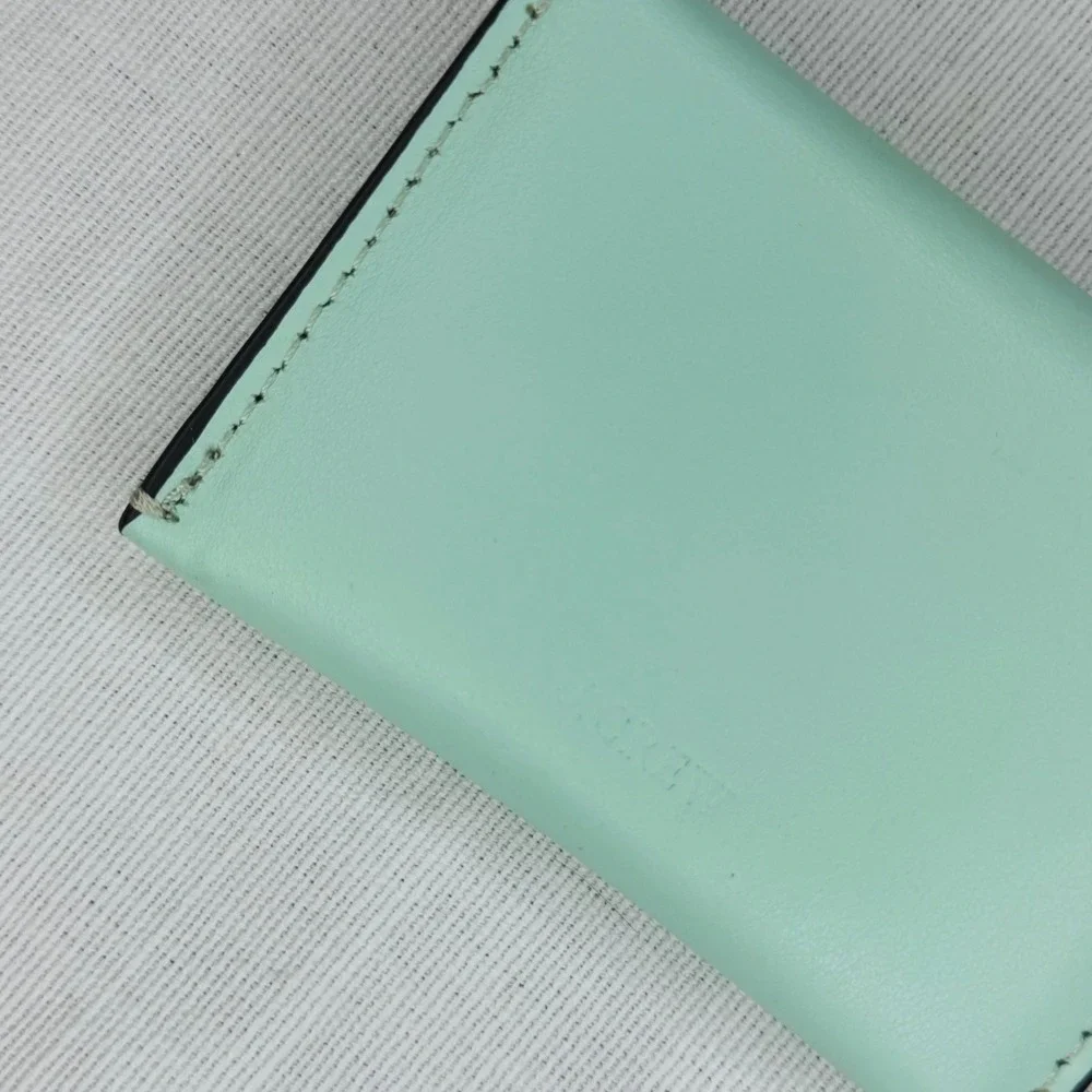 J.Crew Mint Green Leather Envelope Card Case Wallet Gold Snap New
